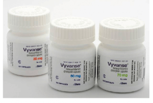 Vyvanse 30, 70, and 80mg bottles.