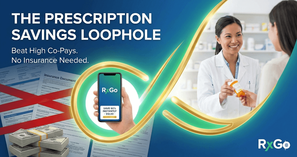 Person at a pharmacy counter reviewing prescription costs, representing how RxGo helps lower medication prices.
